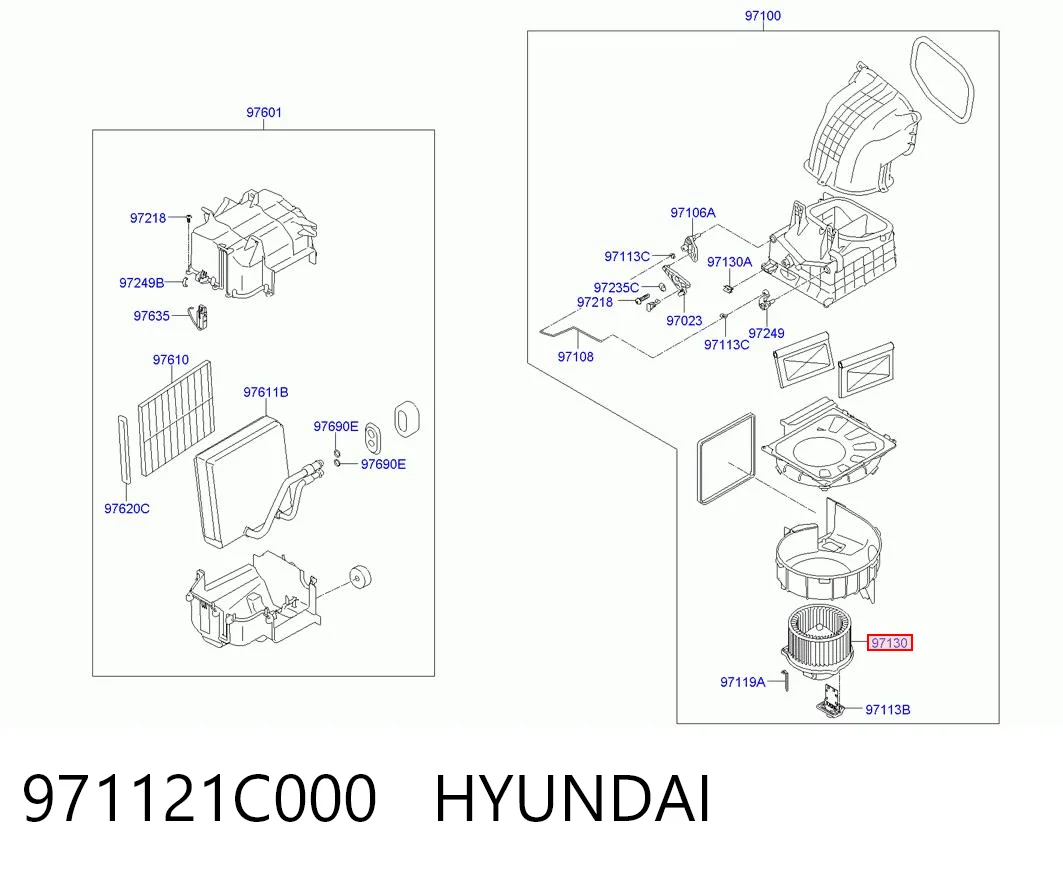 971121C000 Hyundai/Kia Motor de ventilador de forno (de aquecedor de salão)