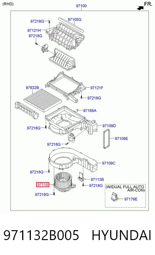 971132B005 Hyundai/Kia Motor de ventilador de forno (de aquecedor de salão)