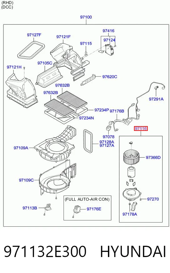 971132E300 Hyundai/Kia Motor de ventilador de forno (de aquecedor de salão)