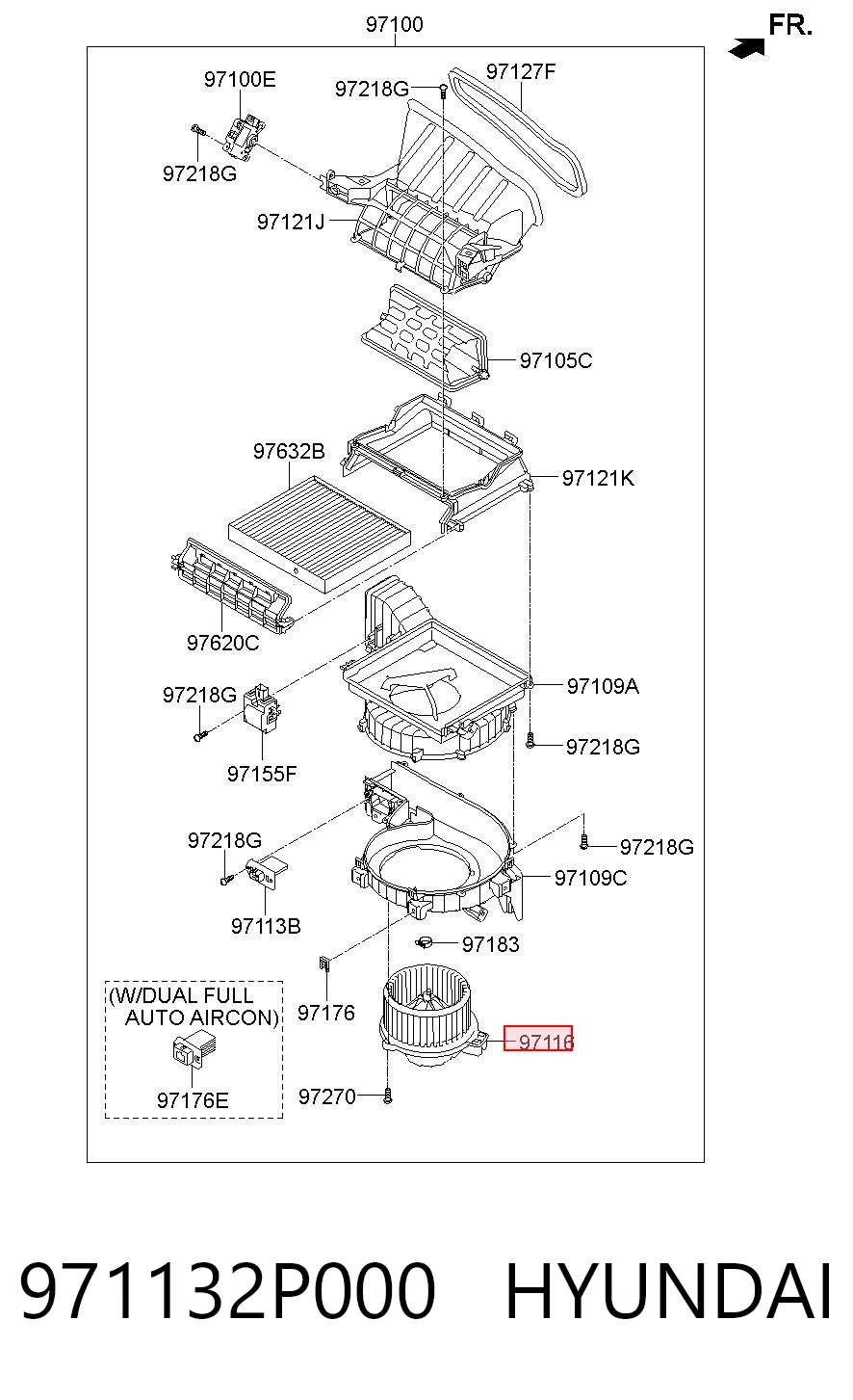 971132P000 Hyundai/Kia Motor de ventilador de forno (de aquecedor de salão)
