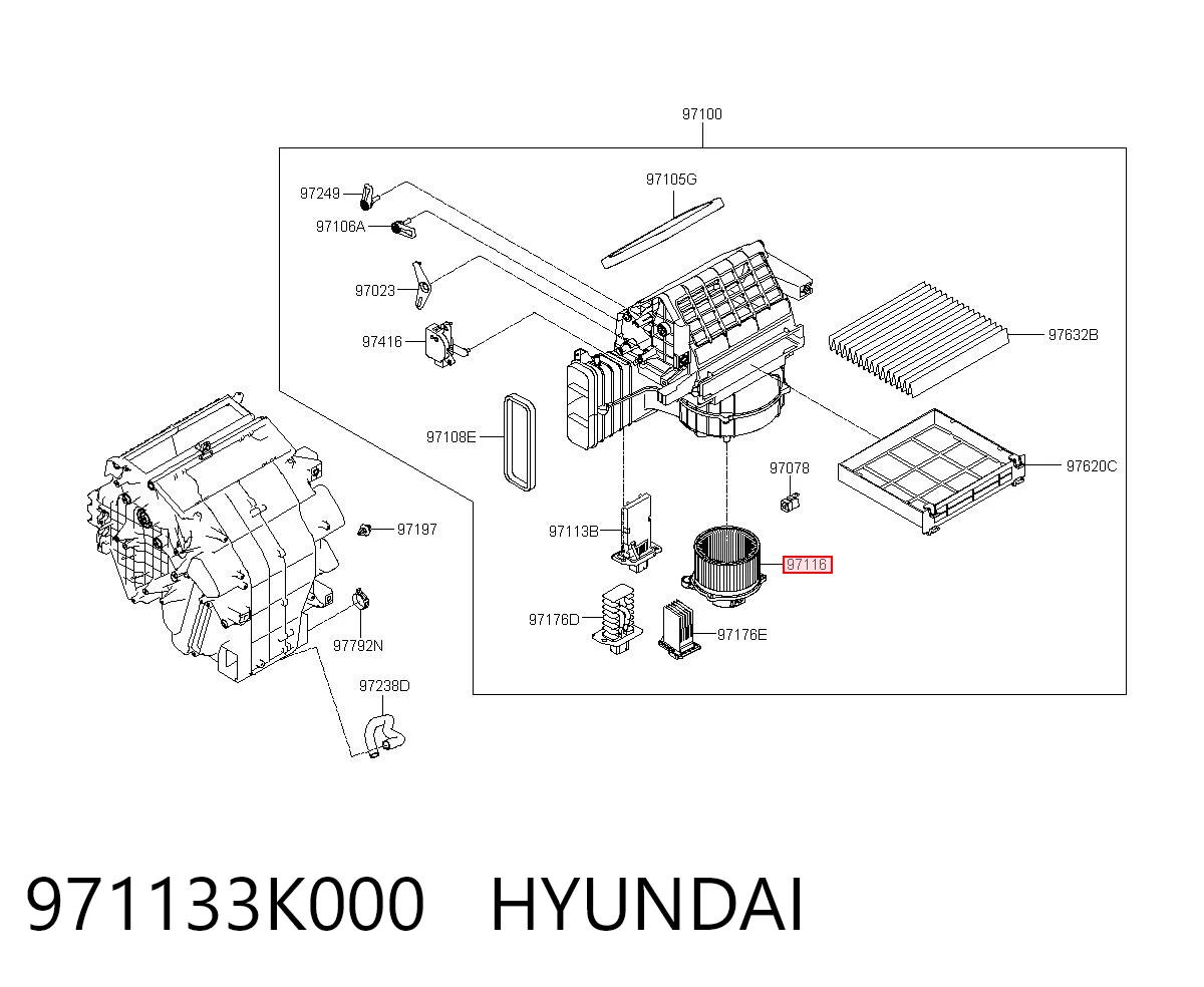 971133K000 Hyundai/Kia Motor de ventilador de forno (de aquecedor de salão)