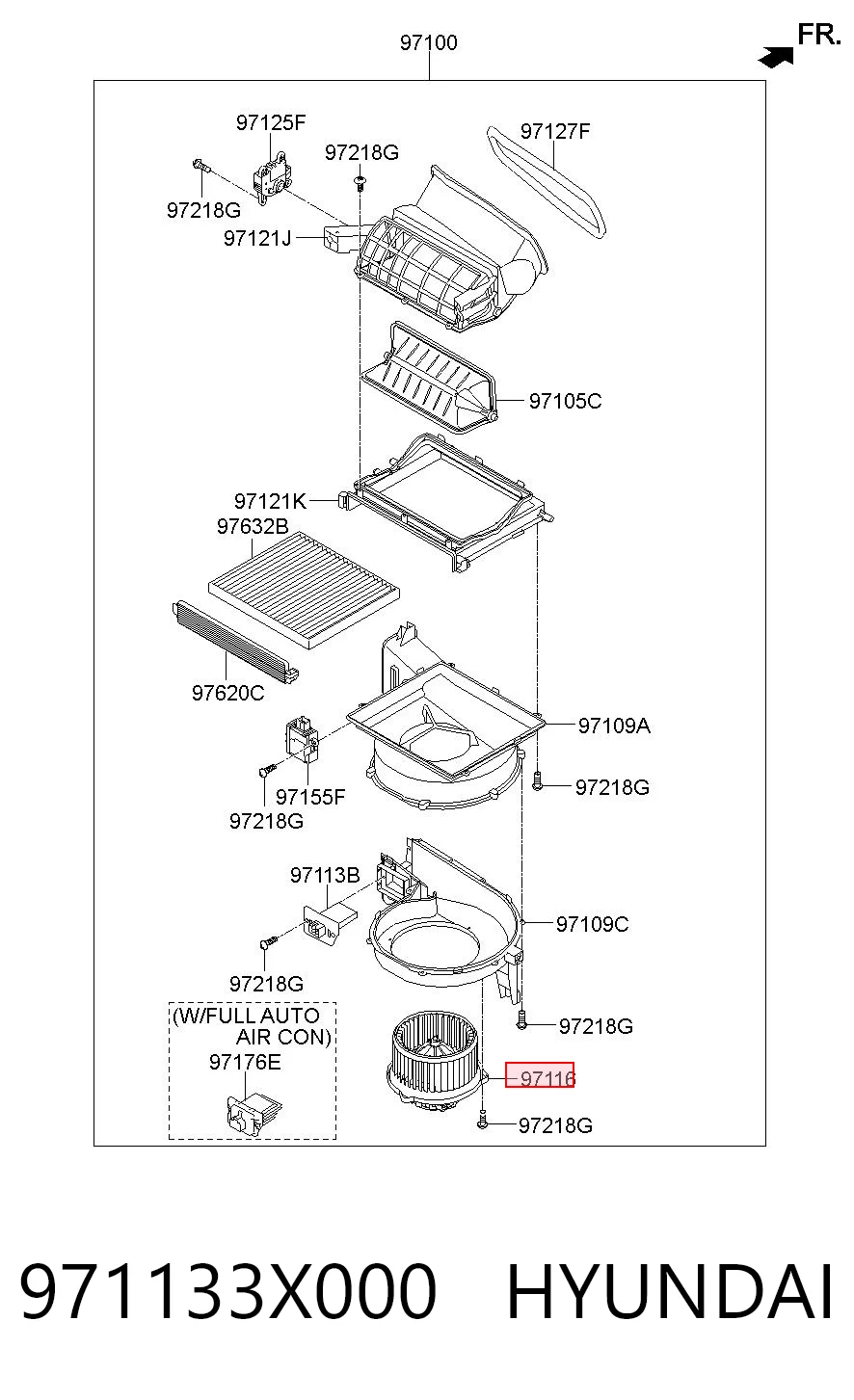 971133X000 Hyundai/Kia Motor de ventilador de forno (de aquecedor de salão)