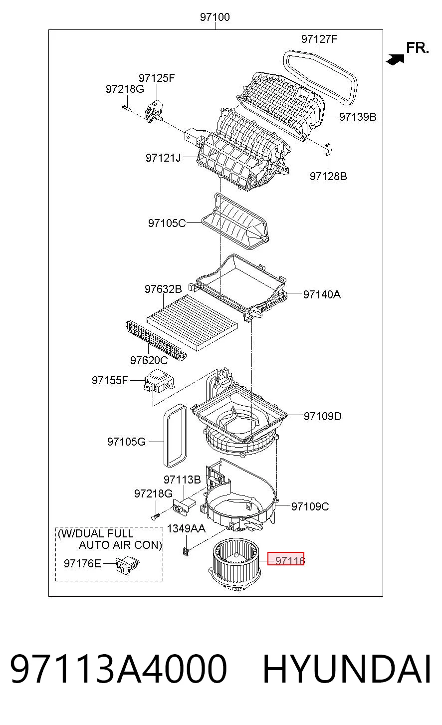 97113A4000 Hyundai/Kia Motor de ventilador de forno (de aquecedor de salão)
