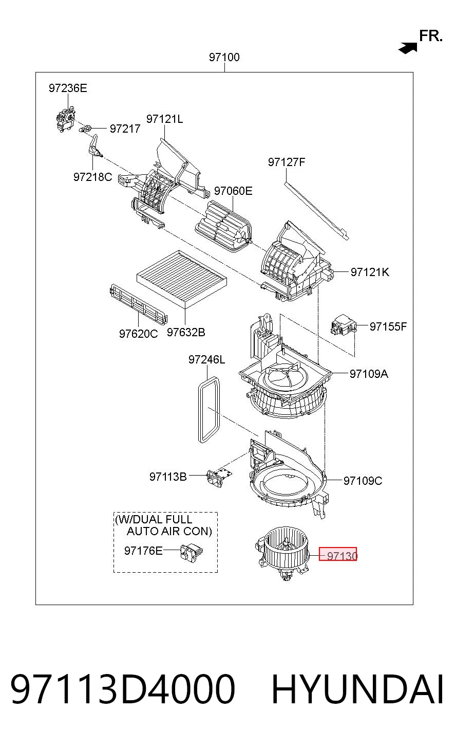 97113D4000 Hyundai/Kia Motor de ventilador de forno (de aquecedor de salão)