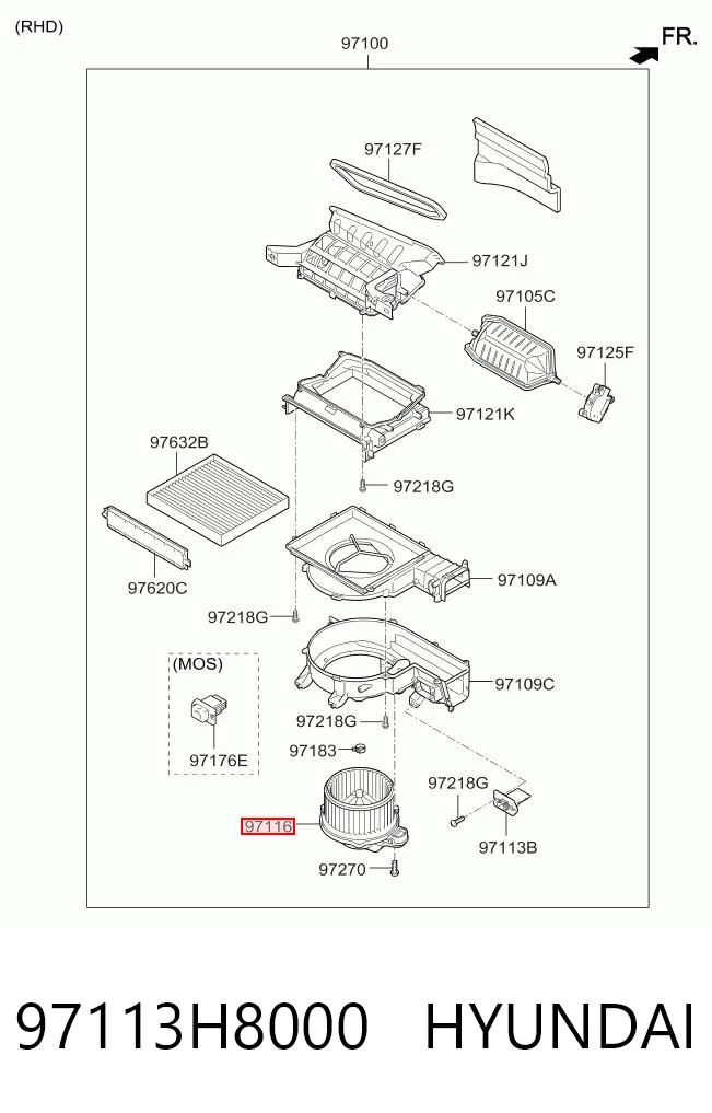 97113H8000 Hyundai/Kia Motor de ventilador de forno (de aquecedor de salão)