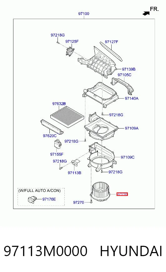 97113M0000 Hyundai/Kia Motor de ventilador de forno (de aquecedor de salão)