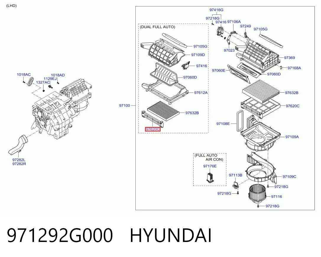 971292G000 Hyundai/Kia Carcaça de filtro de salão