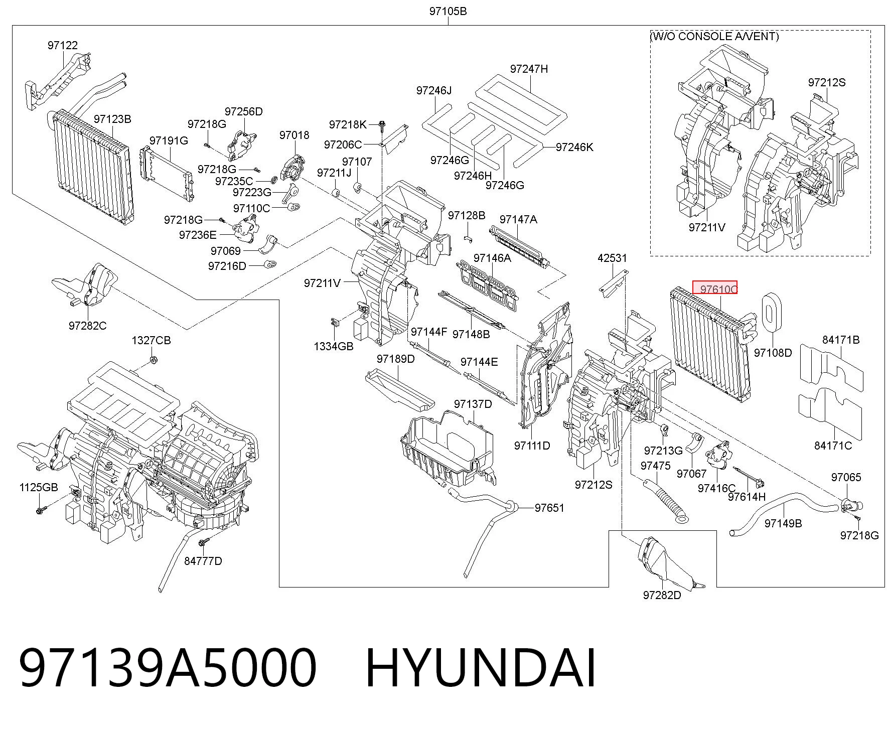 97139A5000 Hyundai/Kia Vaporizador de aparelho de ar condicionado