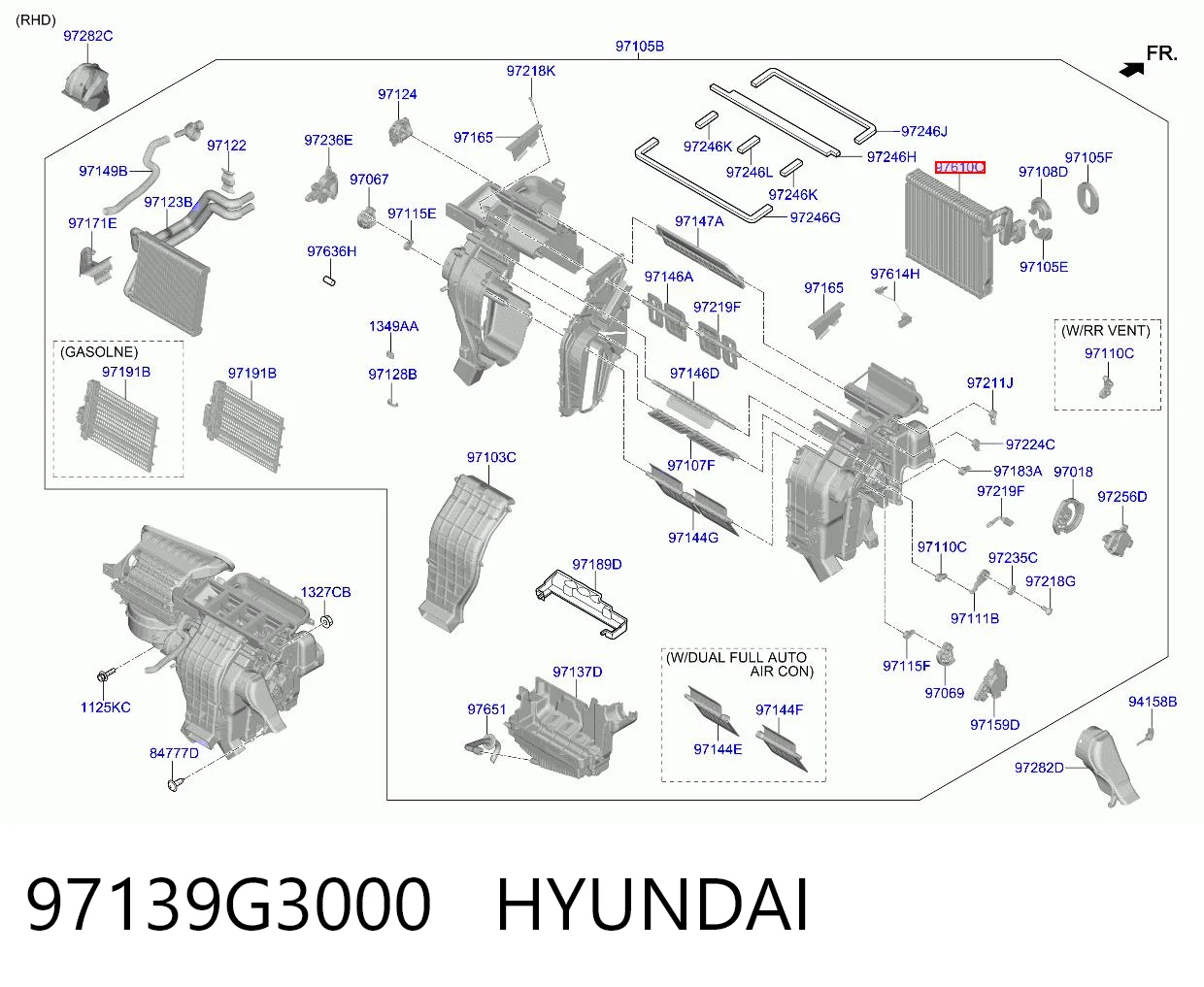 97139G3000 Hyundai/Kia Vaporizador de aparelho de ar condicionado