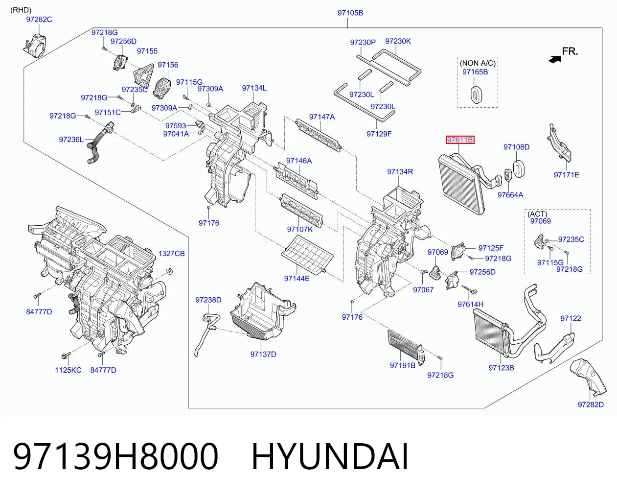 97139H8000 Hyundai/Kia Vaporizador de aparelho de ar condicionado