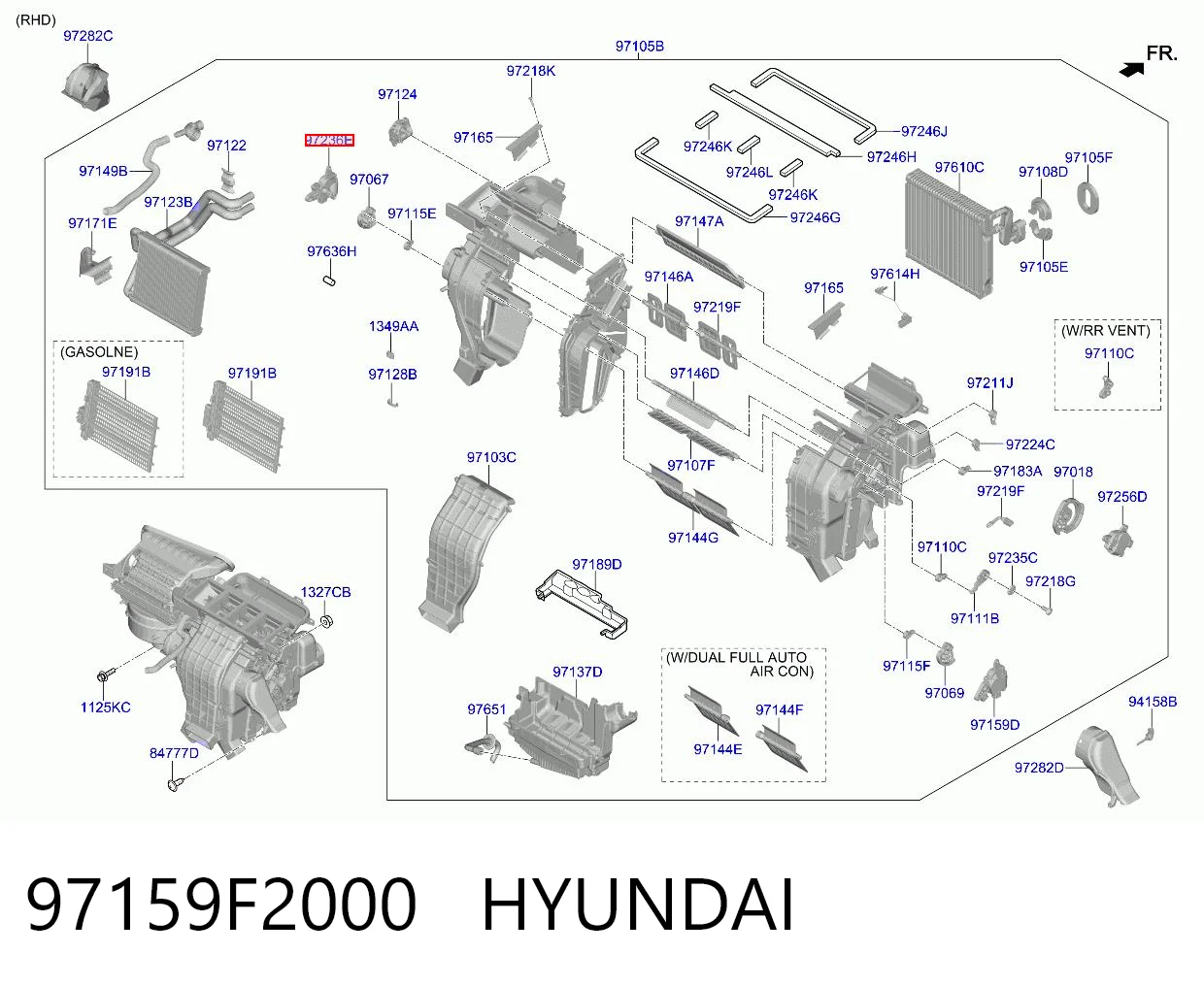 97159F2000 Hyundai/Kia Acionamento de comporta de forno