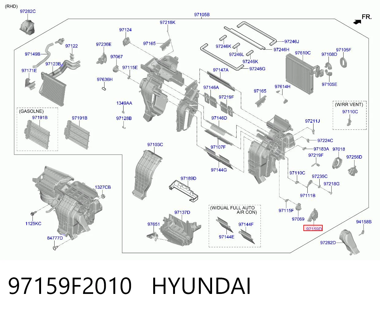 97159F2010 Hyundai/Kia Acionamento de comporta de forno