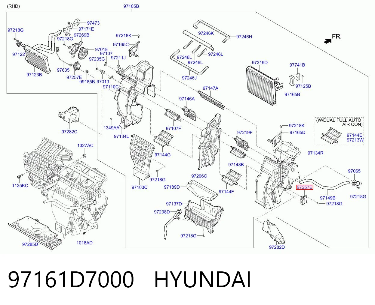 97161D7000 Hyundai/Kia Acionamento de comporta de forno