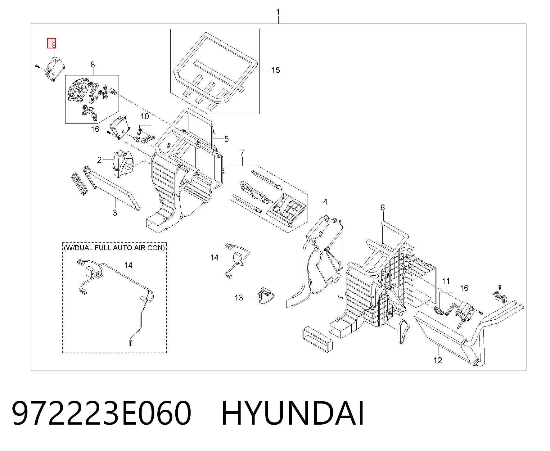 972223E060 Hyundai/Kia Acionamento de comporta de forno