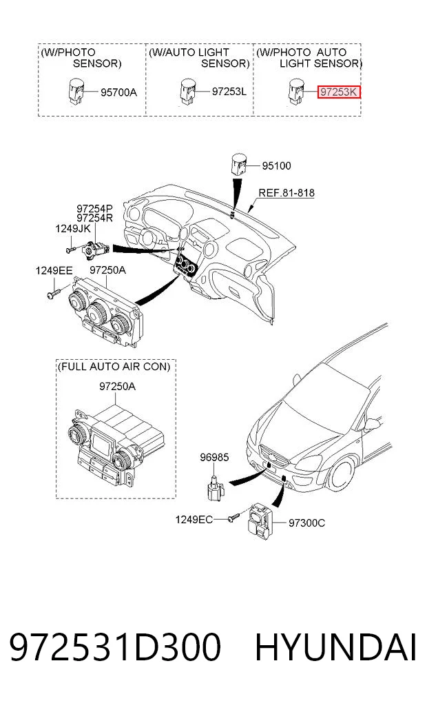 972531D300 Hyundai/Kia Sensor de ativação das luzes