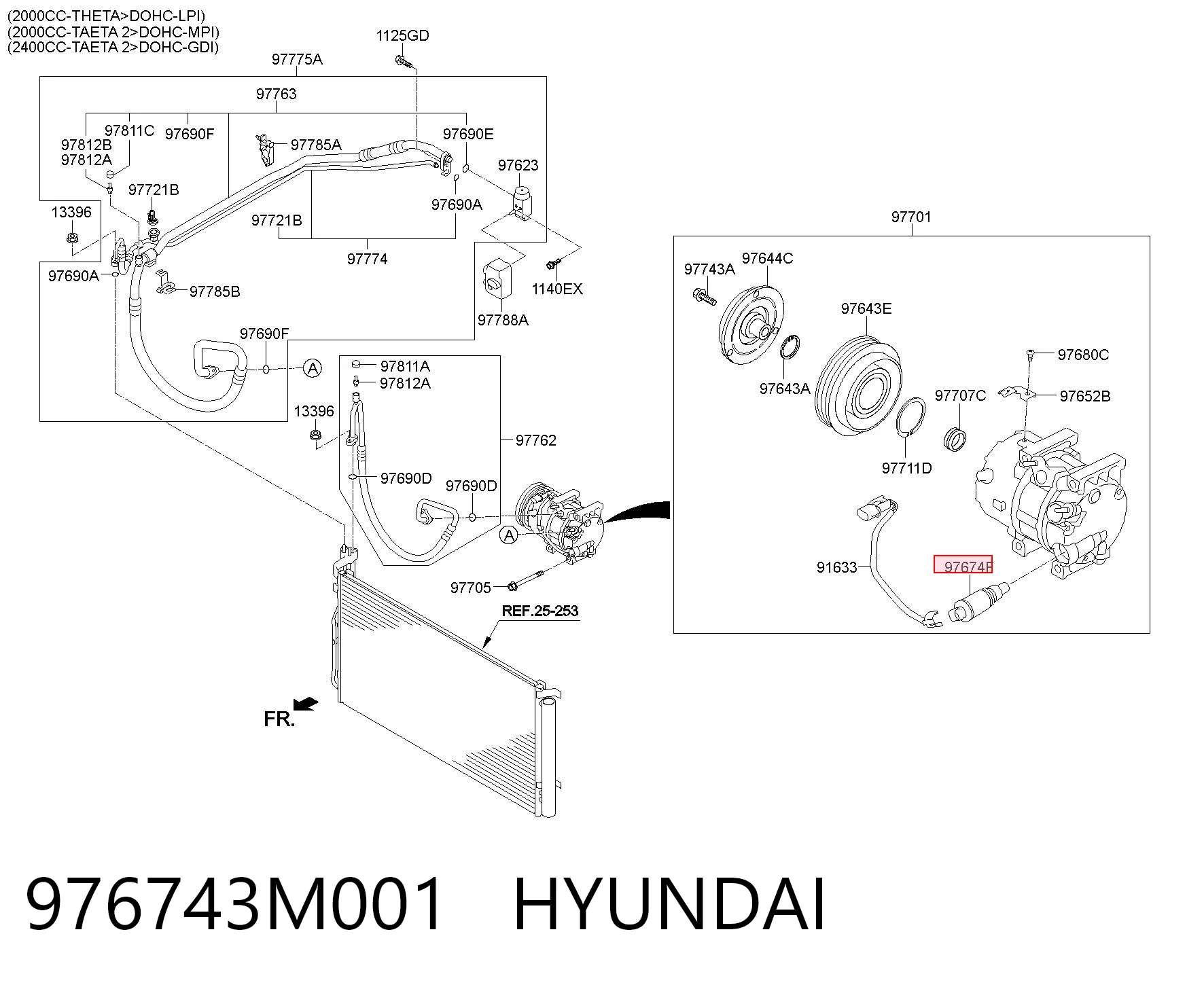 976743M001 Hyundai/Kia Válvula do compressor de aparelho de ar condicionado