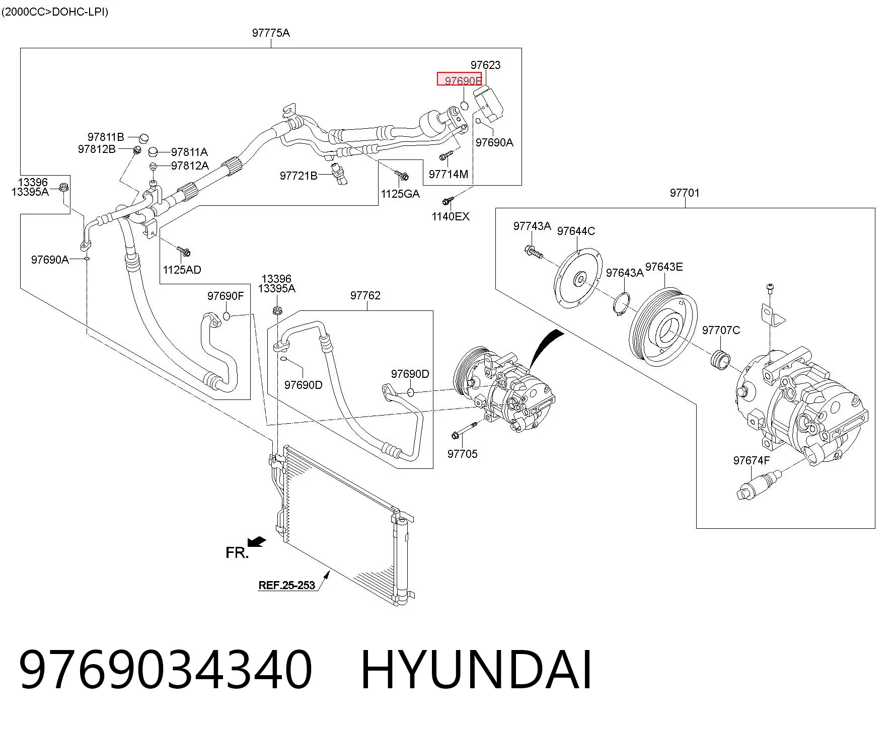 9769034340 Hyundai/Kia Vedante anular de mangueira do compressor de retorno