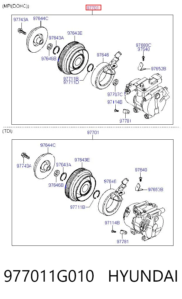 977011G010 Hyundai/Kia Compressor de aparelho de ar condicionado