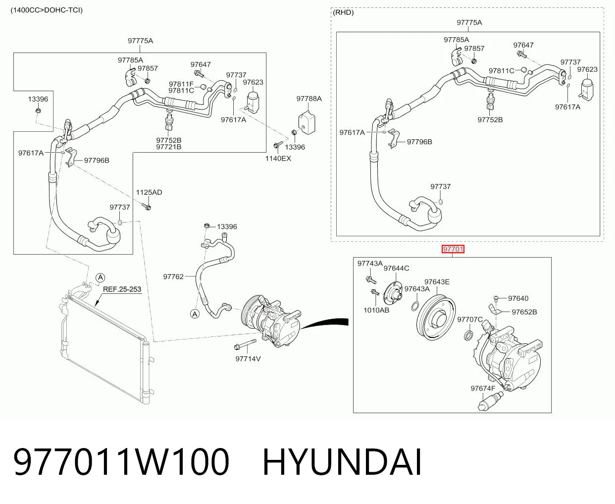 977011W100 Hyundai/Kia Compressor de aparelho de ar condicionado