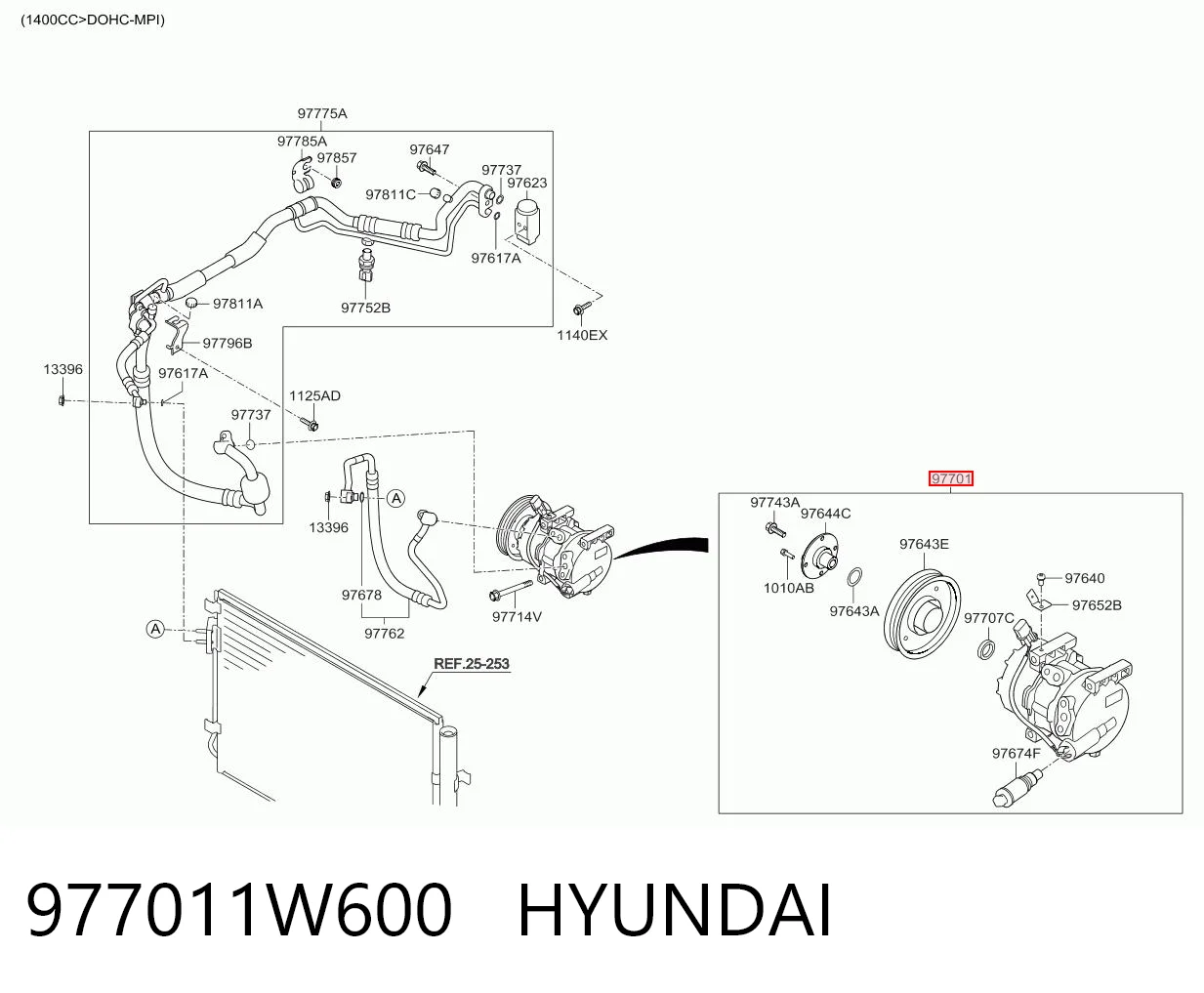 977011W600 Hyundai/Kia Compressor de aparelho de ar condicionado