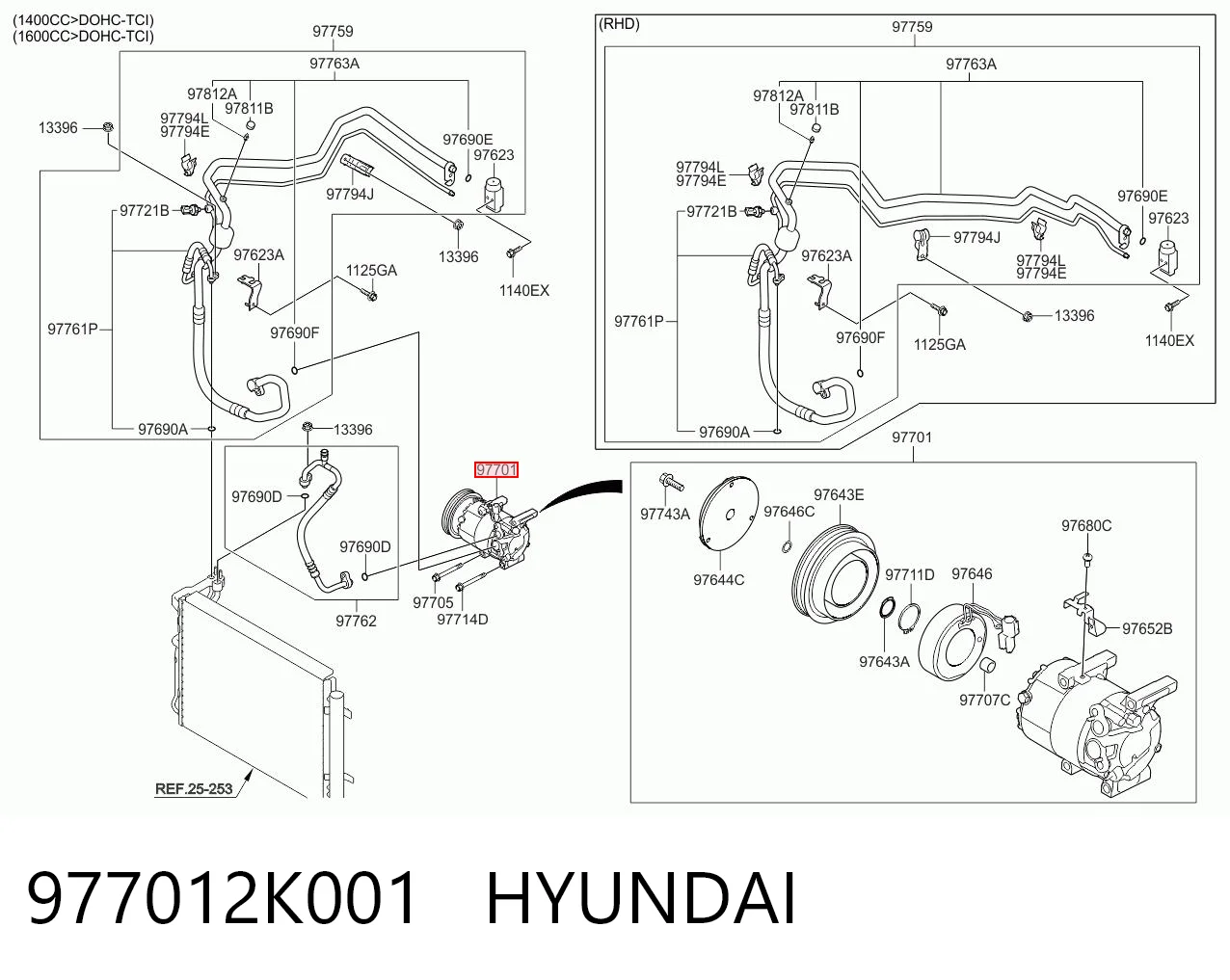 977012K001 Hyundai/Kia Compressor de aparelho de ar condicionado
