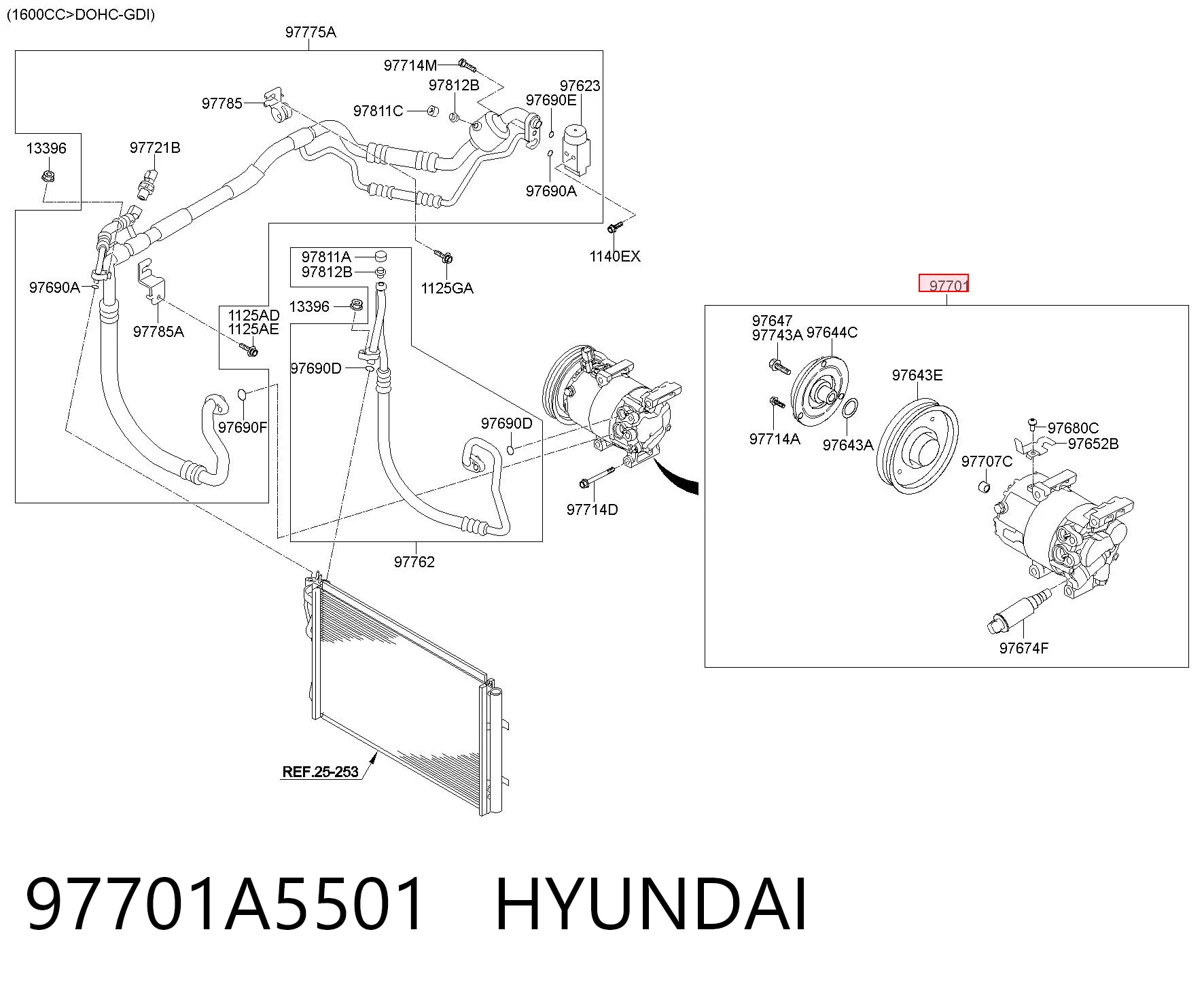 97701A5501 Hyundai/Kia Compressor de aparelho de ar condicionado