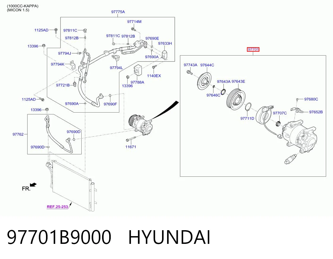 97701B9000 Hyundai/Kia Compressor de aparelho de ar condicionado