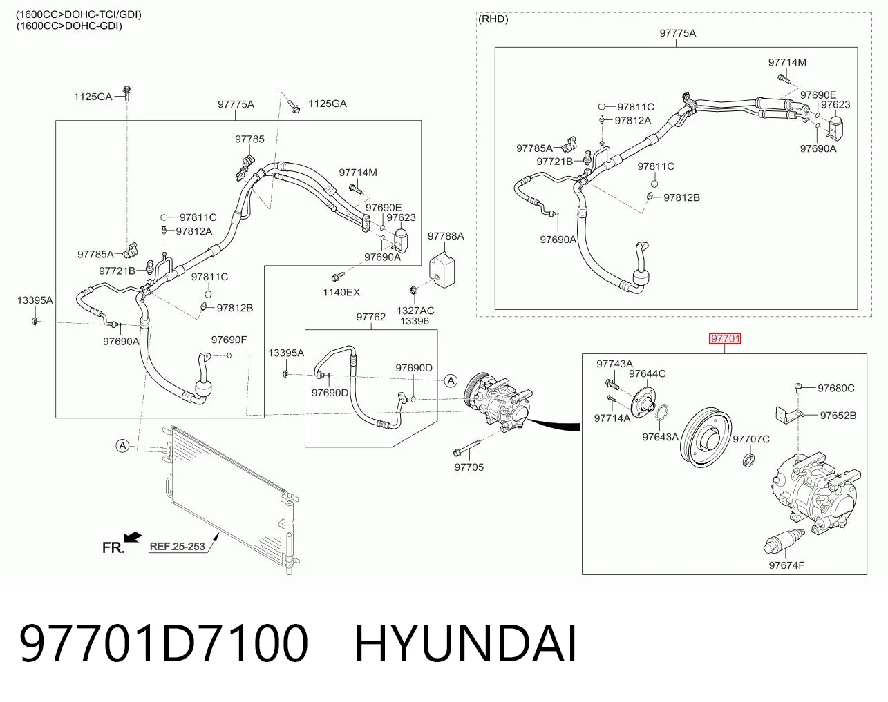 97701D7100 Hyundai/Kia Compressor de aparelho de ar condicionado