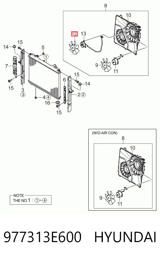 Ventilador elétrico de esfriamento montado (motor + roda de aletas) para KIA Sorento I JC