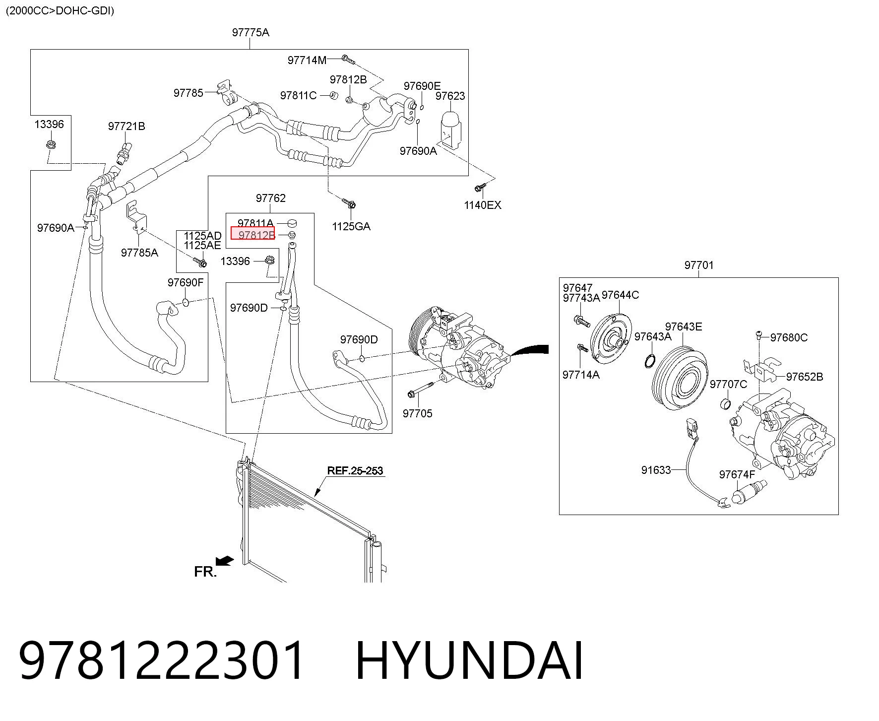9781222301 Hyundai/Kia Válvula de reabastecimento de aparelho de ar condicionado