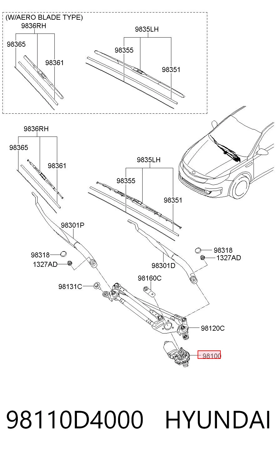 Motor de limpador pára-brisas do pára-brisas para KIA Optima IV JF