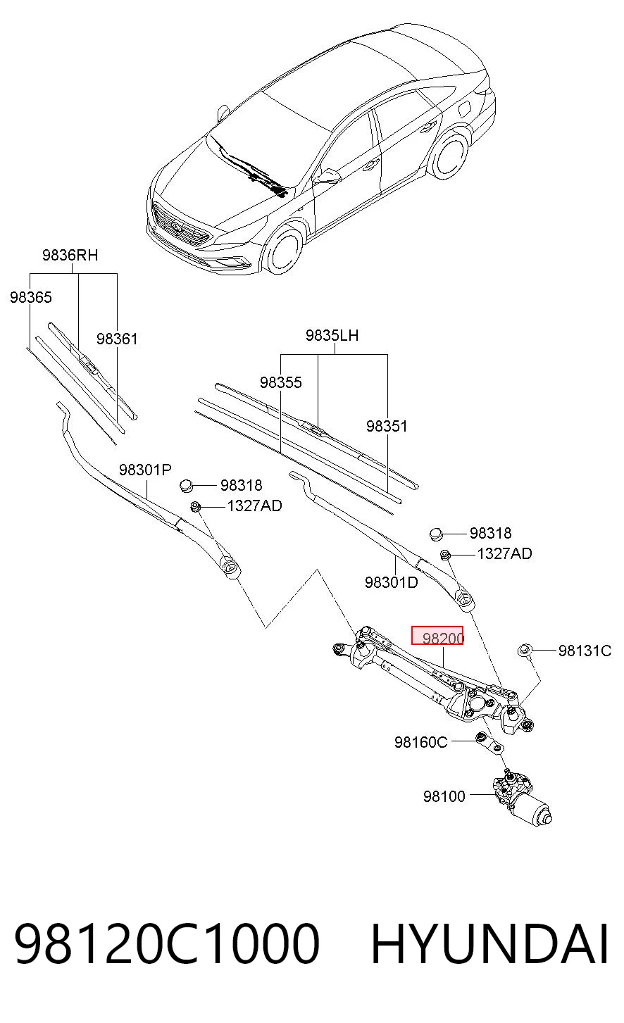 Trapézio de limpador pára-brisas Hyundai Sonata VII LF ao melhor preço
