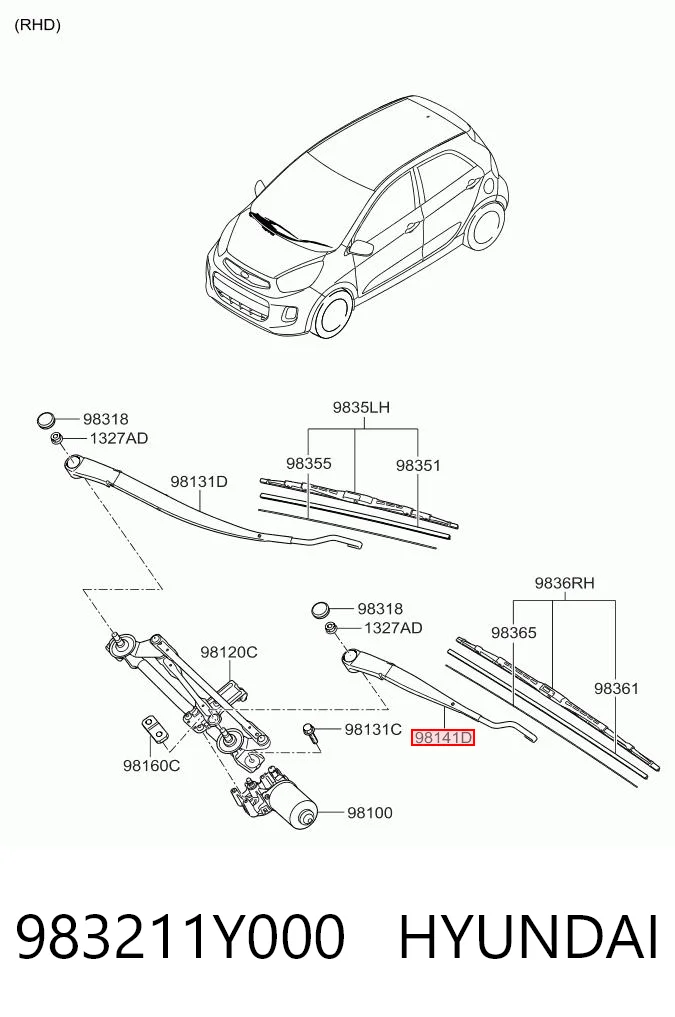 Braço de limpa-pára-brisas do pára-brisas KIA Picanto II TA ao melhor preço
