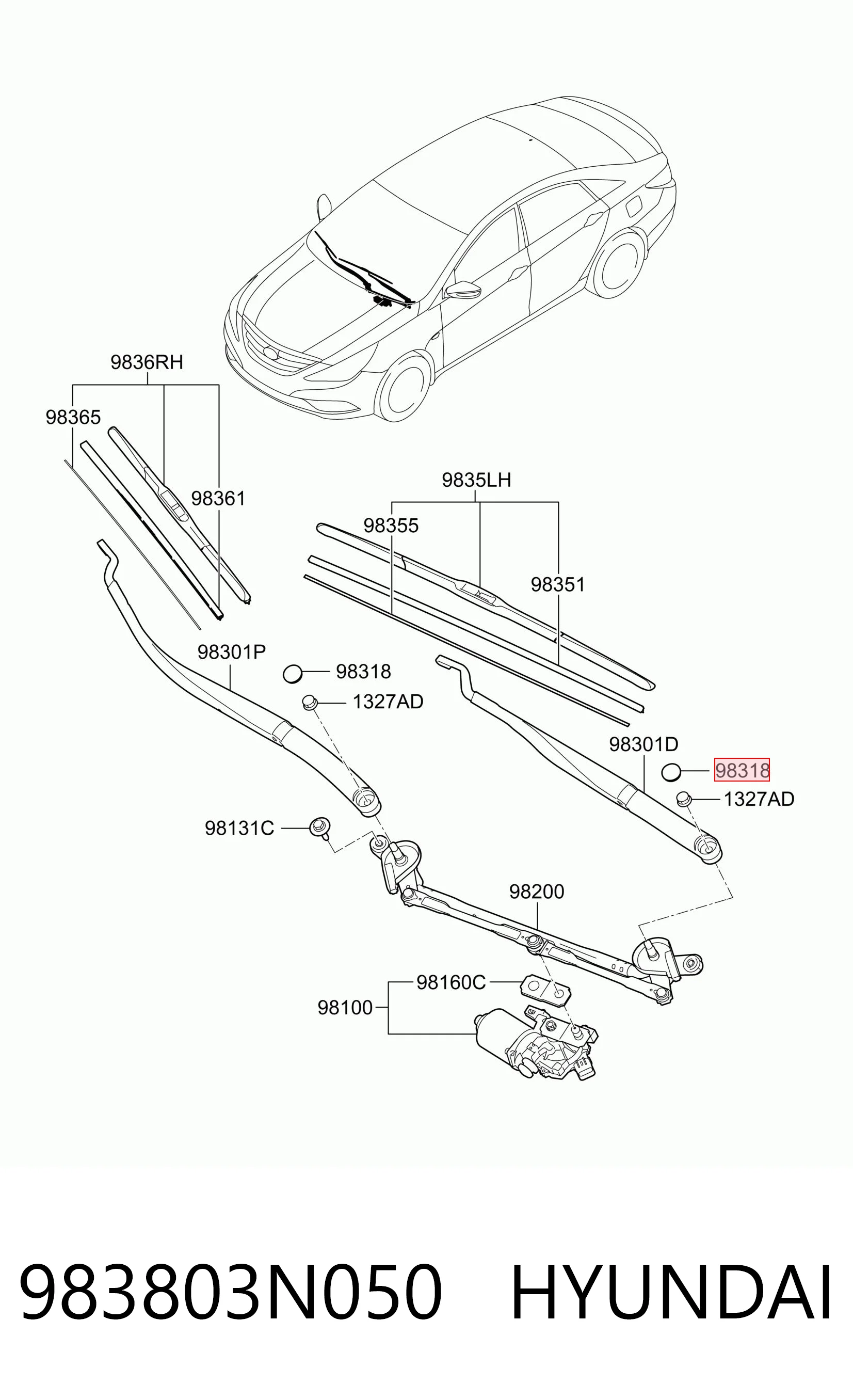 983803N050 Hyundai/Kia Tampão de porca de fixação do braço dianteiro de limpador de pára-brisa