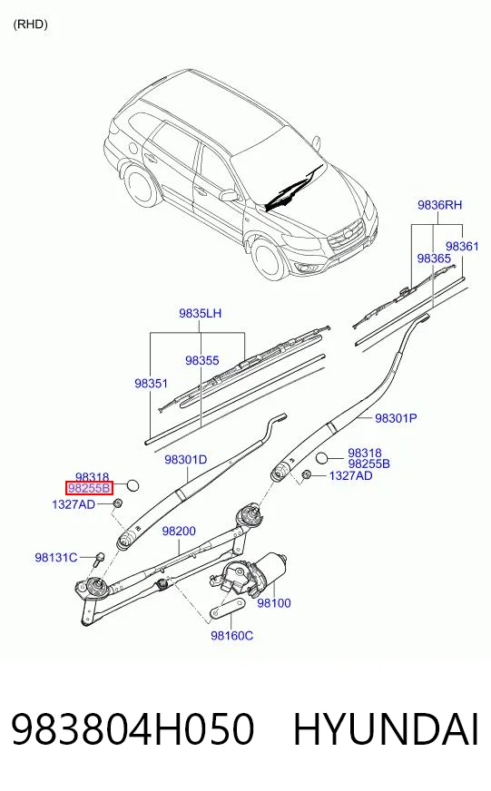 983804H050 Hyundai/Kia Tampão de porca de fixação do braço dianteiro de limpador de pára-brisa