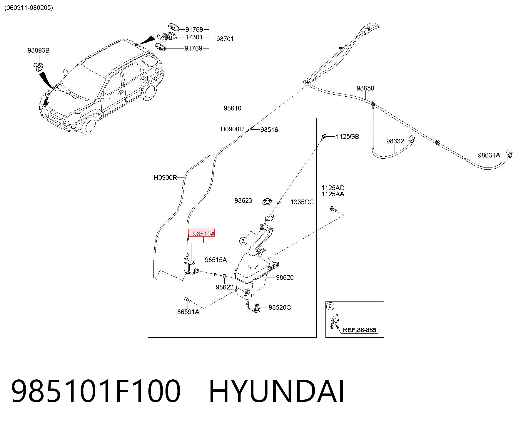 985101F100 Hyundai/Kia Bomba de motor de fluido para lavador de vidro dianteiro