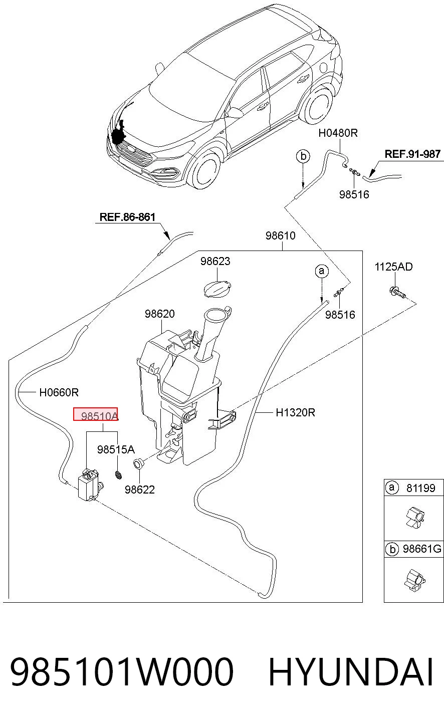 985101W000 Hyundai/Kia Bomba de motor de fluido para lavador de vidro traseiro