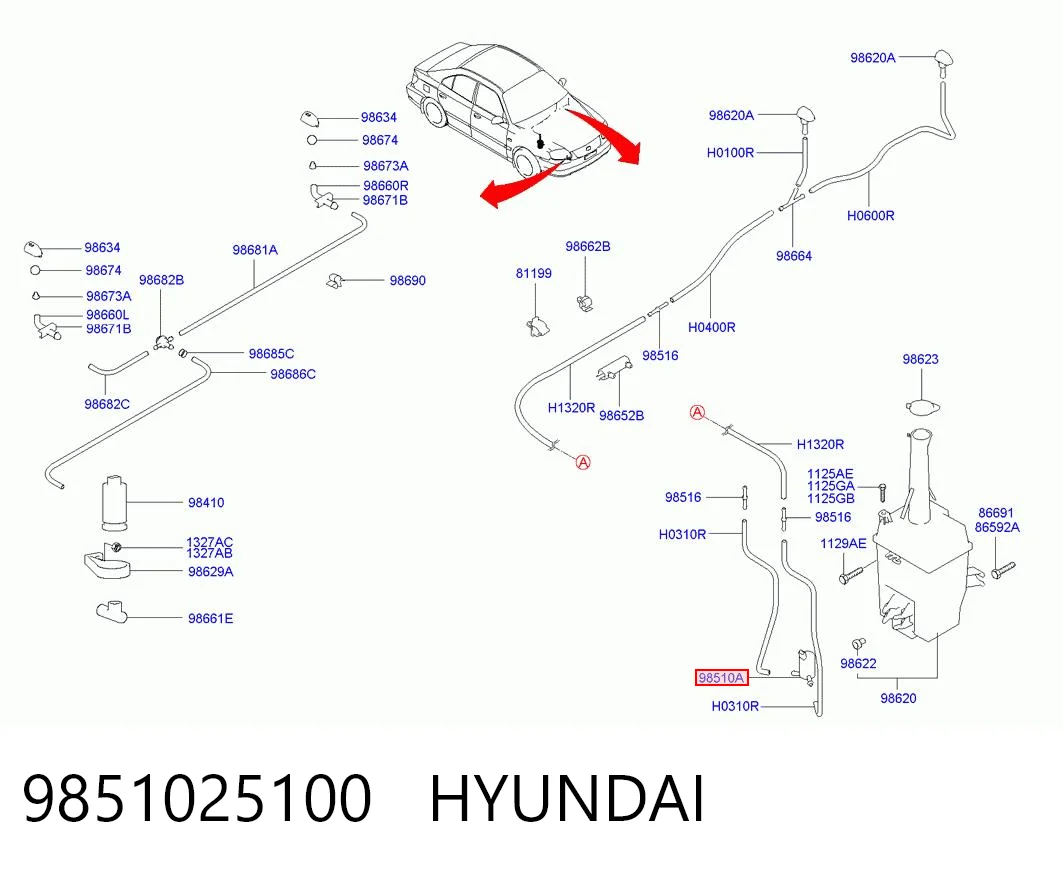 9851025100 Hyundai/Kia Bomba de motor de fluido para lavador de vidro dianteiro/traseiro