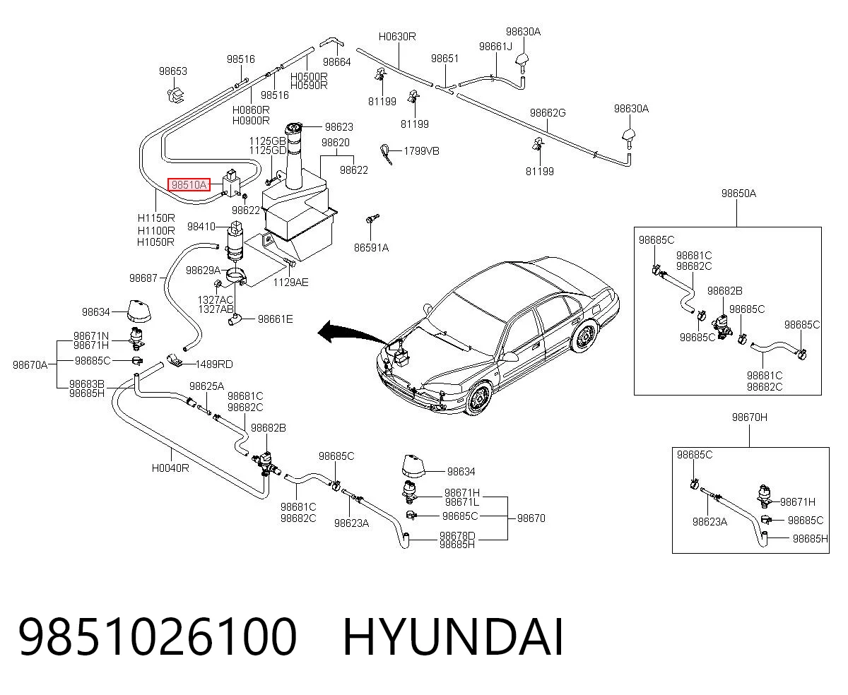 9851026100 Hyundai/Kia Bomba de motor de fluido para lavador de vidro dianteiro