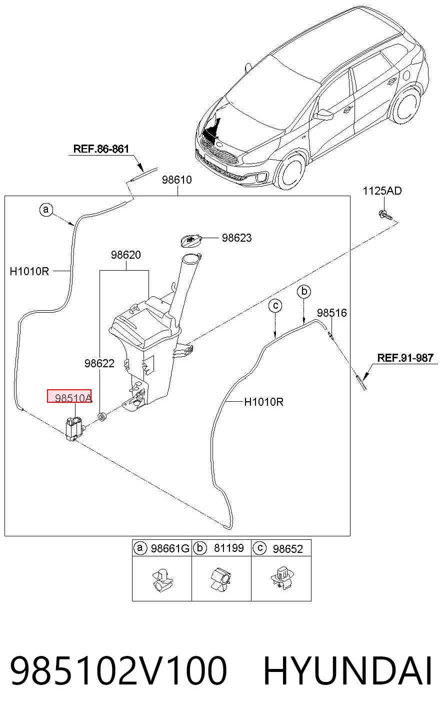 985102V100 Hyundai/Kia Bomba de motor de fluido para lavador de vidro dianteiro