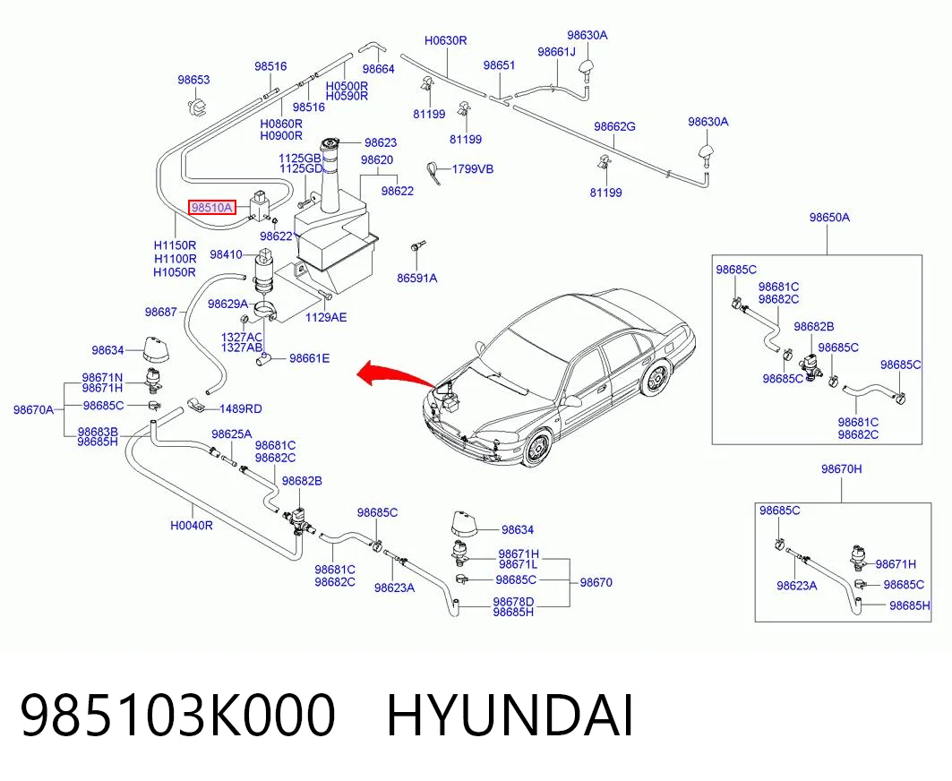 985103K000 Hyundai/Kia Bomba de motor de fluido para lavador de vidro dianteiro