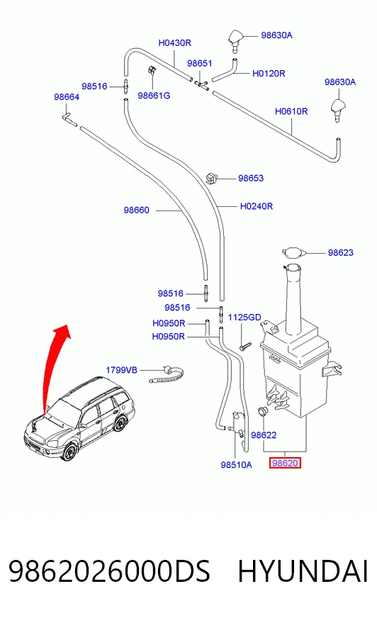 Tanque de fluido para lavador de vidro para Hyundai Santa Fe I SM