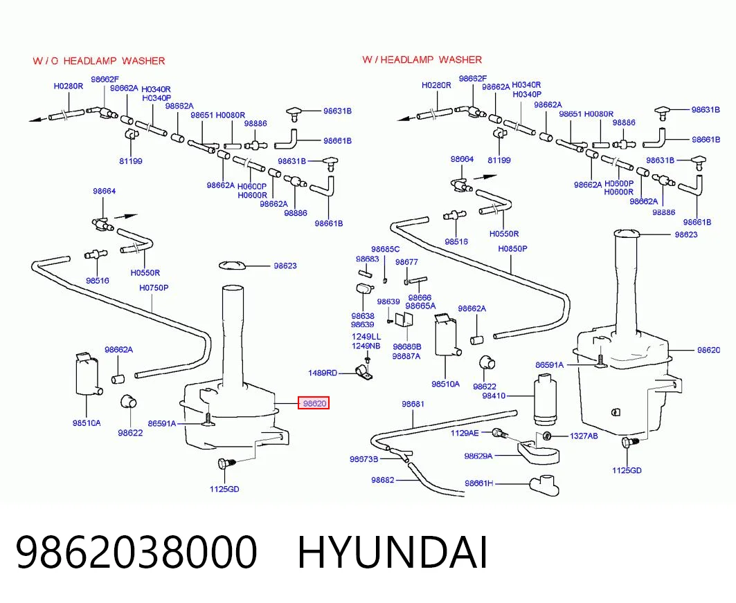 Tanque de fluido para lavador de vidro Hyundai Sonata IV EF