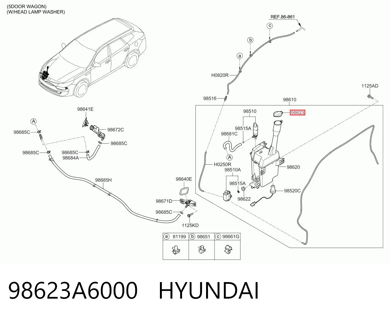 98623A6000 Hyundai/Kia Tampa de tanque de fluido para lavador
