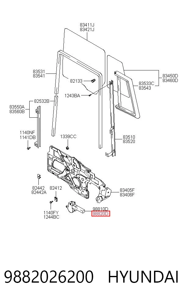 9882026200 Hyundai/Kia Motor de acionamento de vidro da porta traseira direita