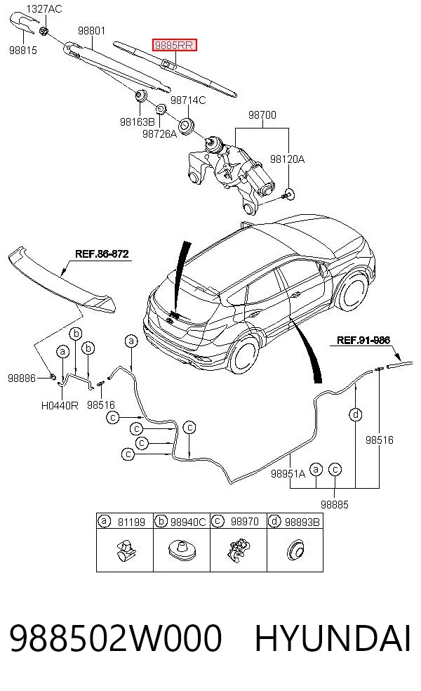 988502W000 Hyundai/Kia Limpa-pára-brisas de vidro traseiro