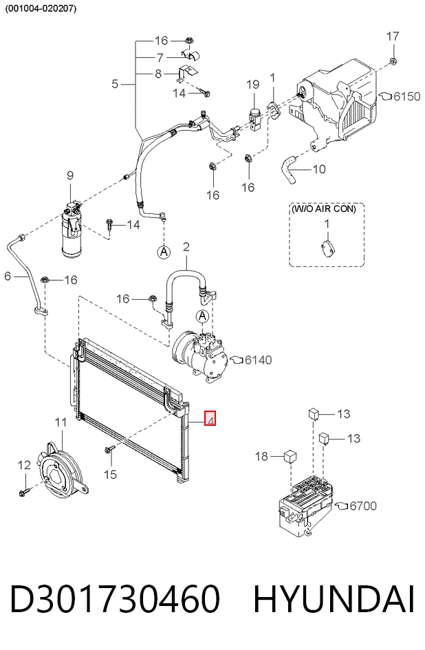  Radiador de aparelho de ar condicionado KIA Rio I hatchback (DC) (2000 - 2006) I