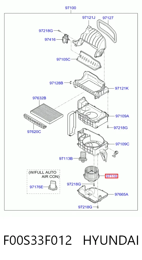 F00S33F012 Hyundai/Kia Motor de ventilador de forno (de aquecedor de salão)