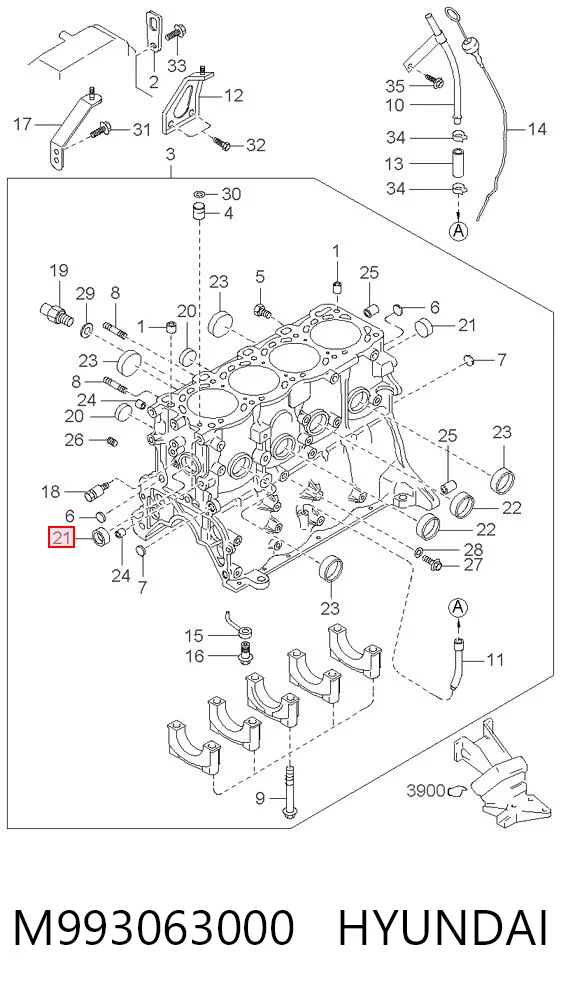  Tampão CBC/do bloco de cilindros KIA Sorento I SUV (JC) (2002 - 2006) I