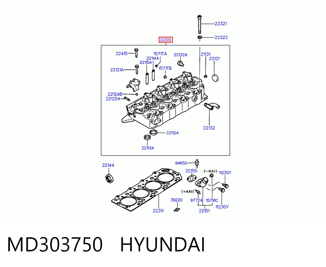 MD303750 Hyundai/Kia Cabeça de motor (CBC)